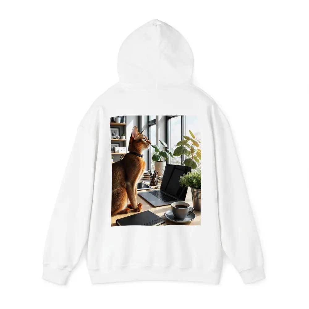 Abyssinian Cat Sitting at Modern Office Desk – Hoodies