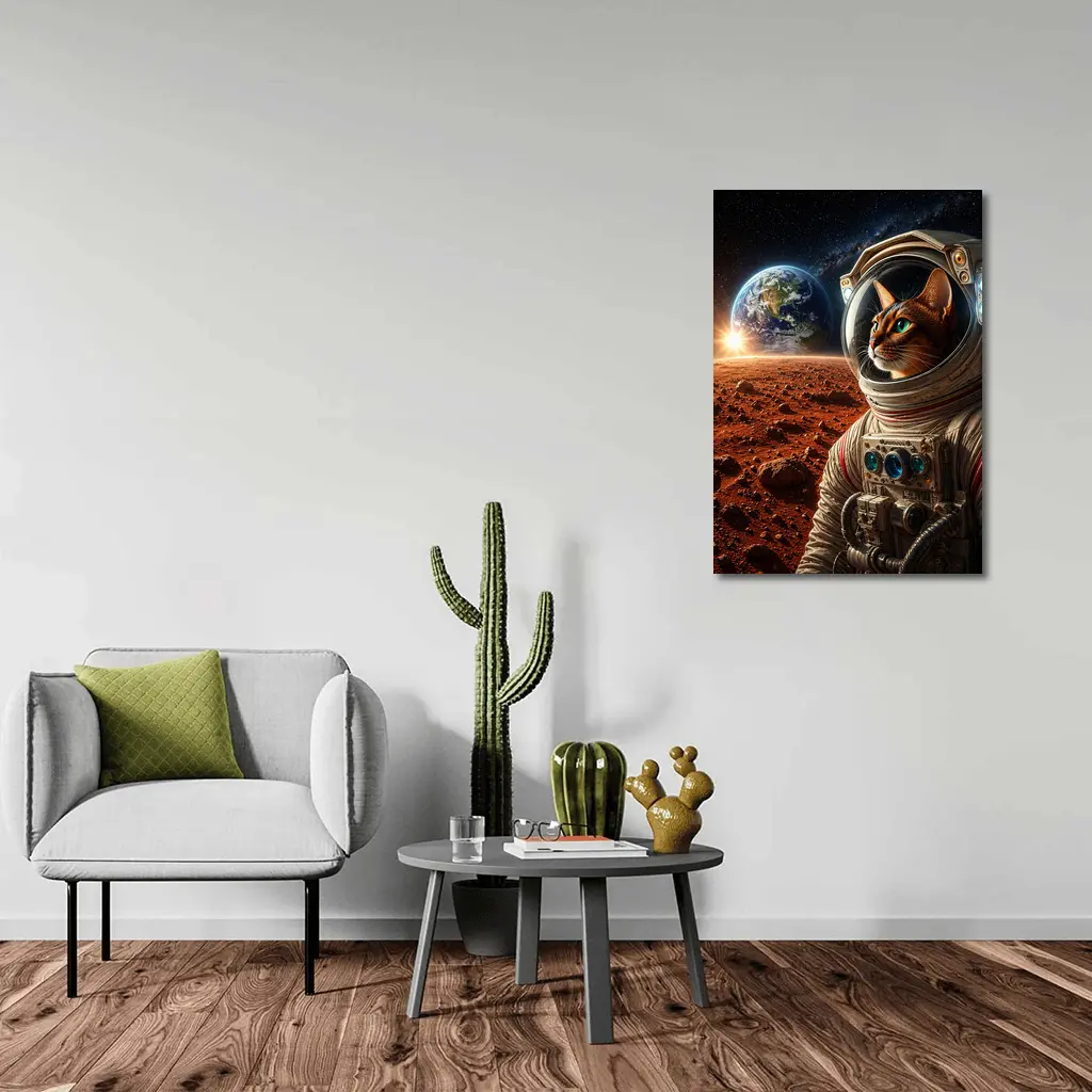 Abyssinian Cat Astronaut on Mars Surface – Wall Art