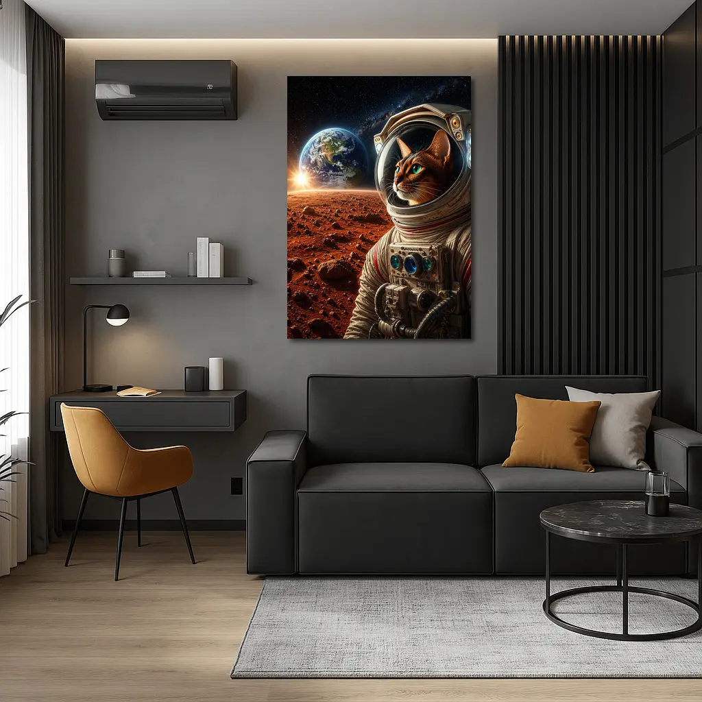 Abyssinian Cat Astronaut on Mars Surface – Wall Art