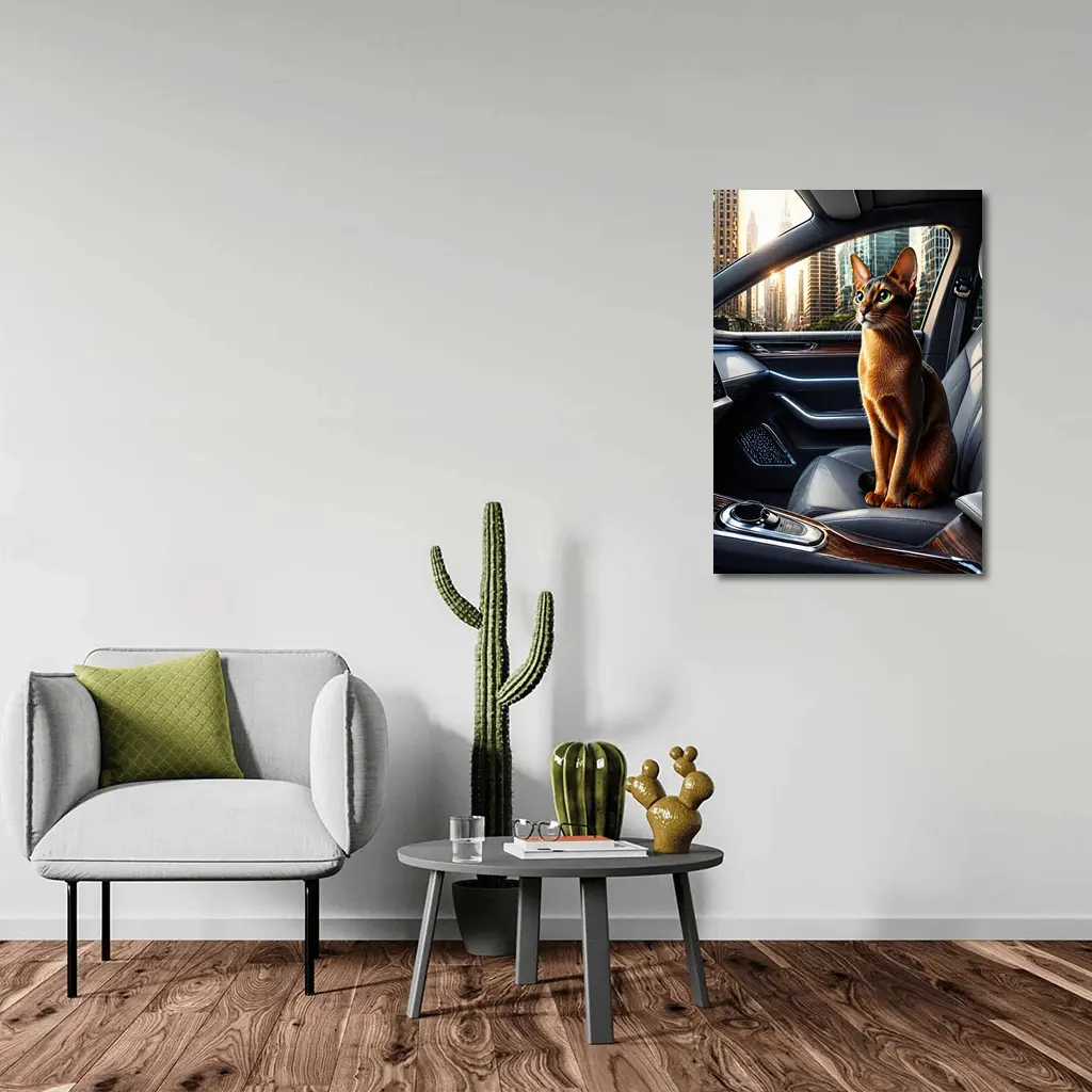 Abyssinian Cat Inside Luxury Car Interior – Wall Art
