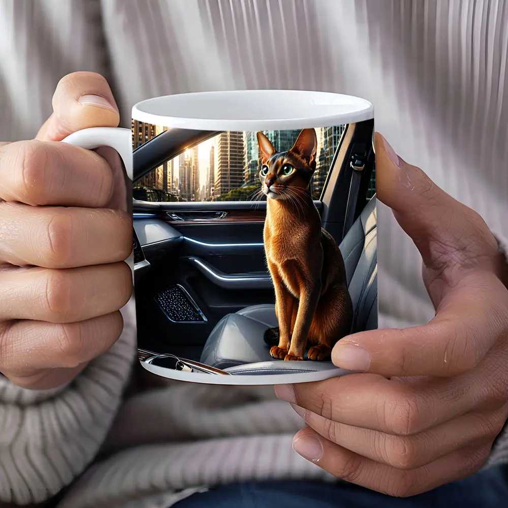 Abyssinian Cat Inside Luxury Car Interior – Mugs