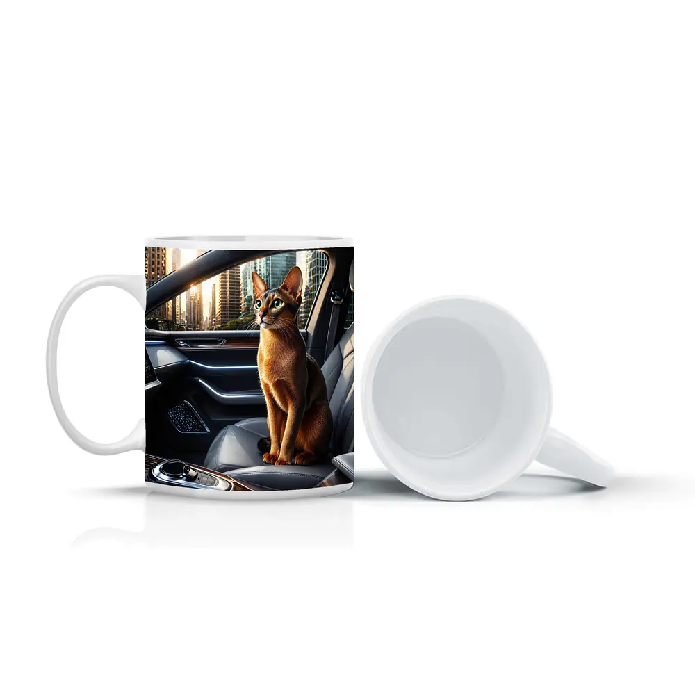 Abyssinian Cat Inside Luxury Car Interior – Mugs