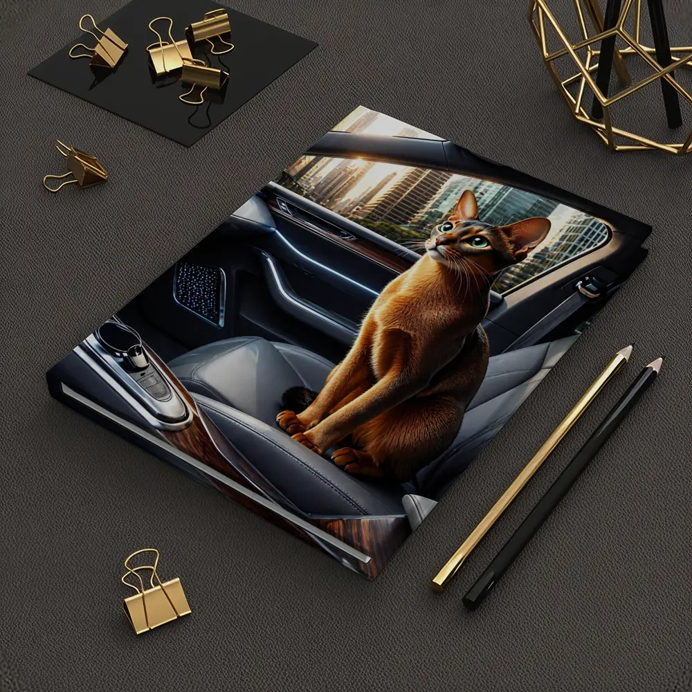 Abyssinian Cat Inside Luxury Car Interior – Notebooks