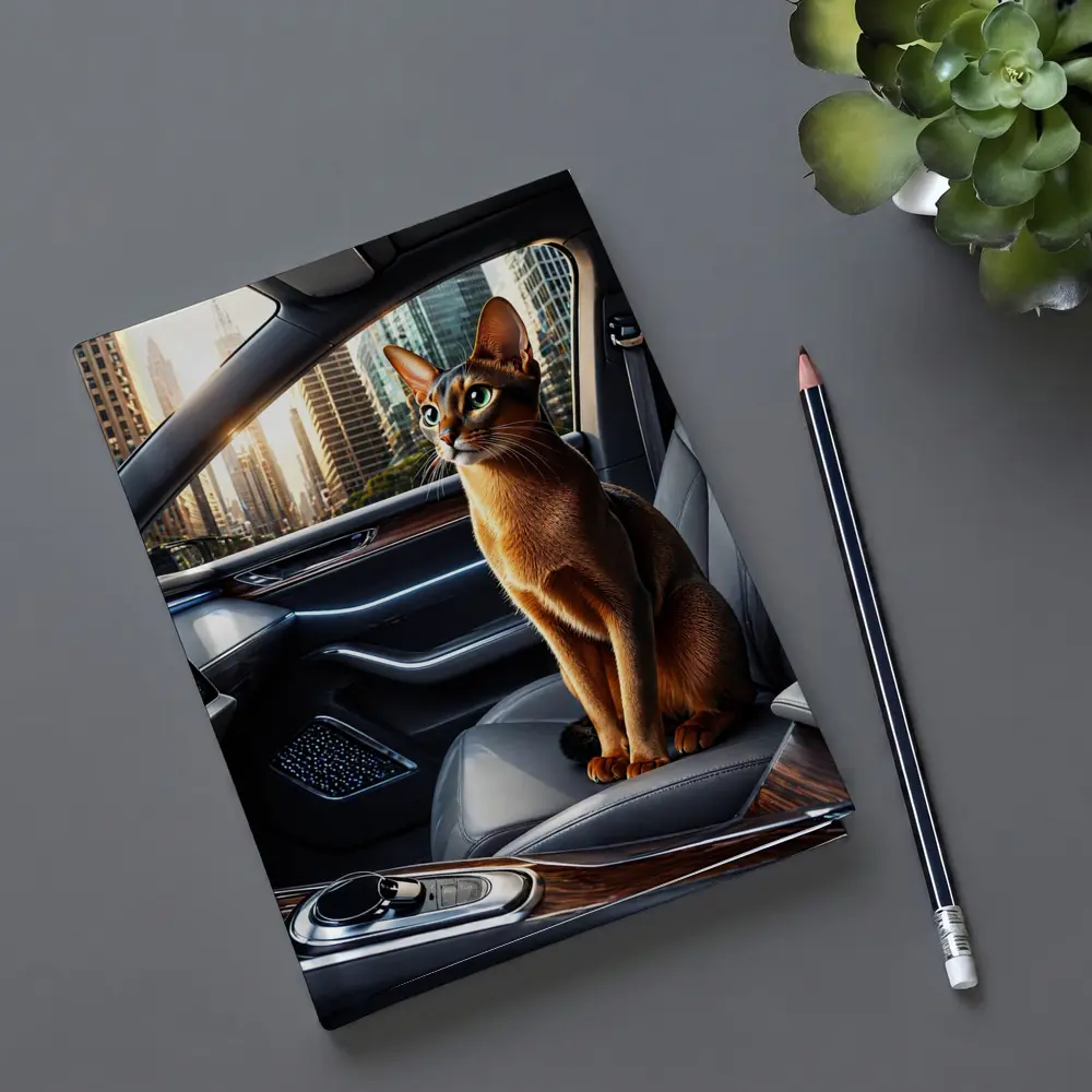 Abyssinian Cat Inside Luxury Car Interior – Notebooks