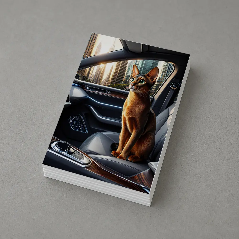 Abyssinian Cat Inside Luxury Car Interior – Postcards