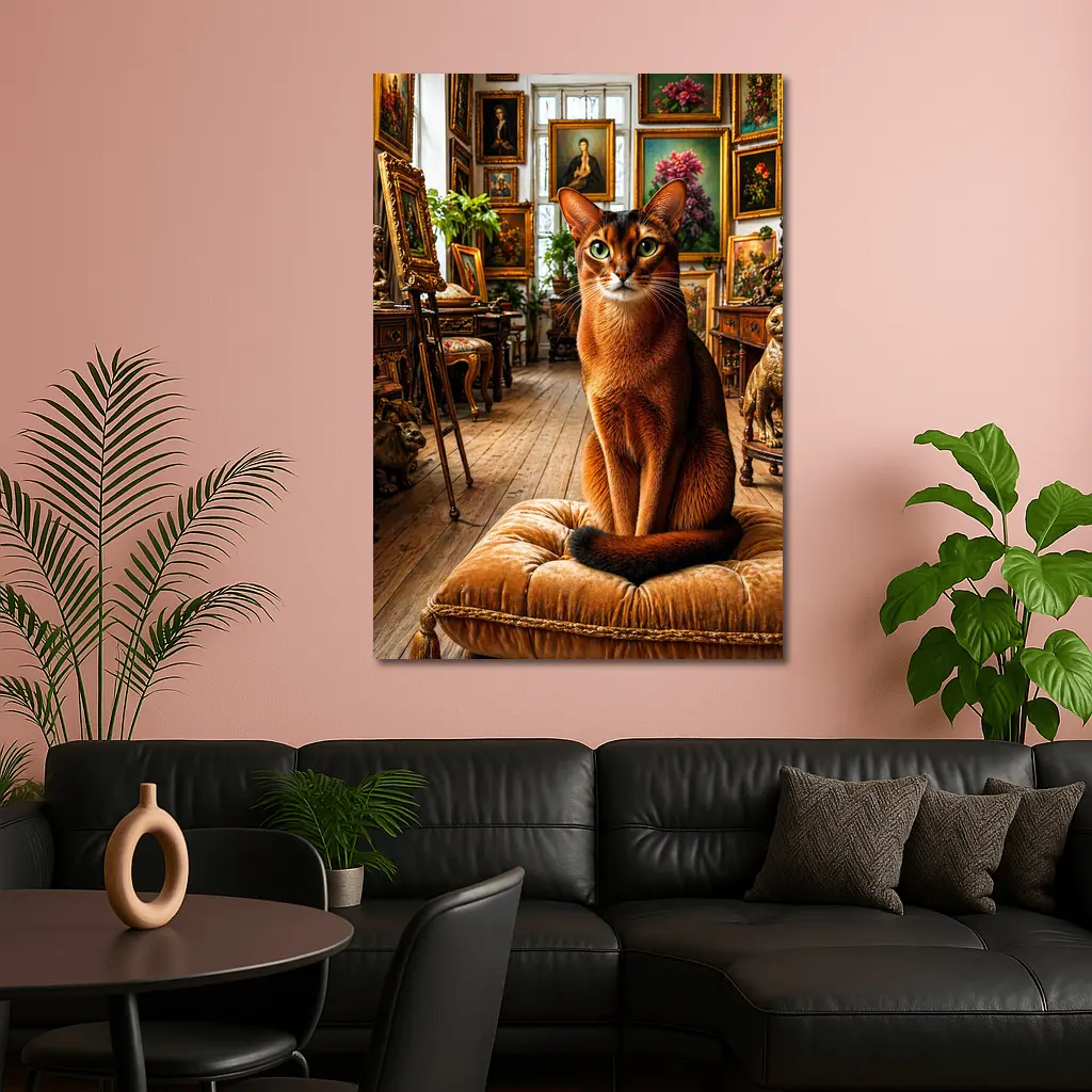 Abyssinian Cat Sitting in Ornate Gallery – Wall Art