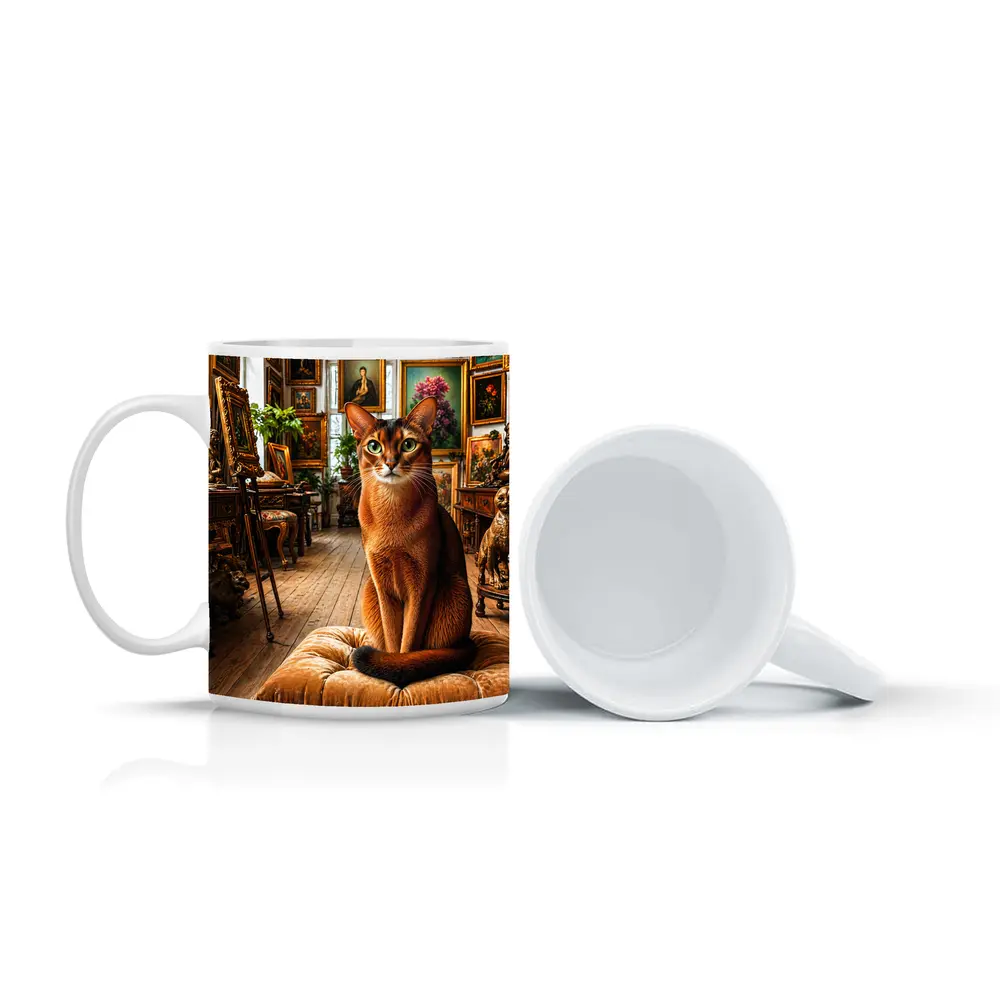 Abyssinian Cat Sitting in Ornate Gallery – Mugs