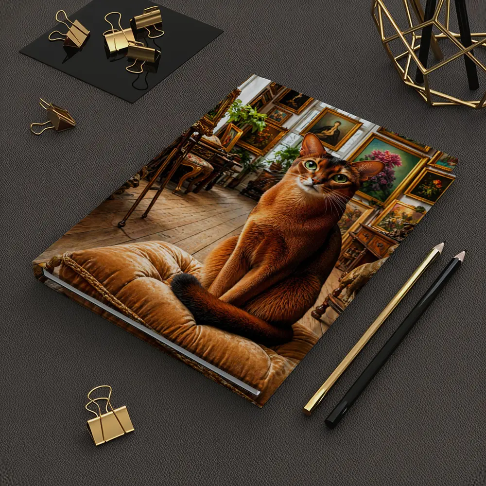 Abyssinian Cat Sitting in Ornate Gallery – Notebooks