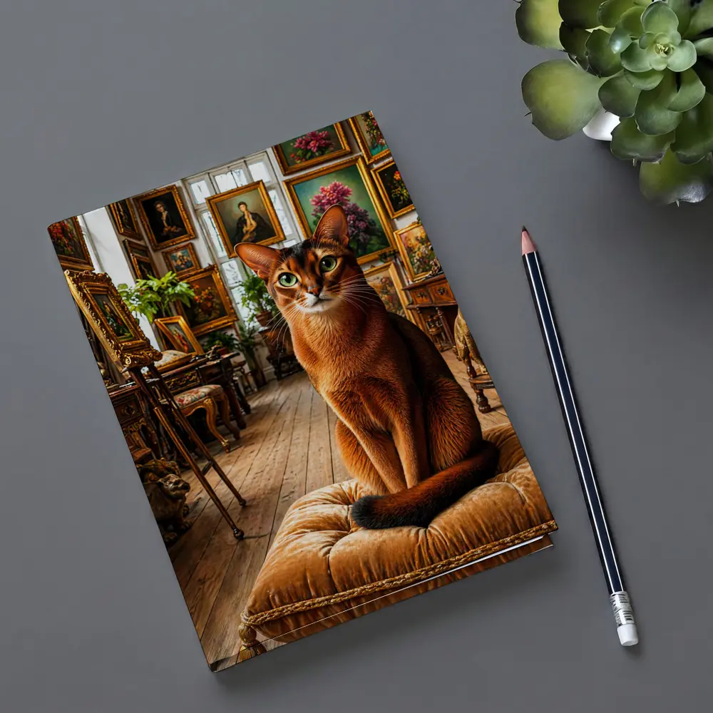 Abyssinian Cat Sitting in Ornate Gallery – Notebooks