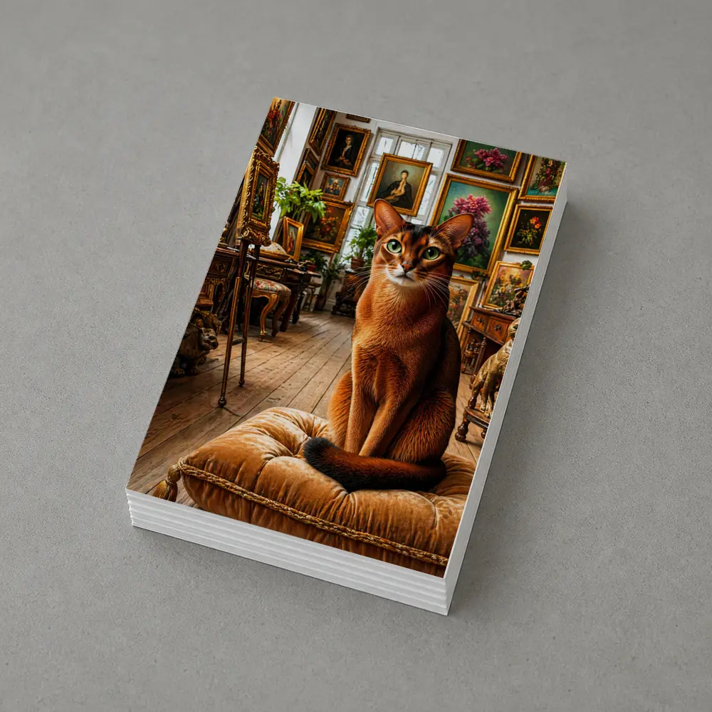 Abyssinian Cat Sitting in Ornate Gallery – Postcards