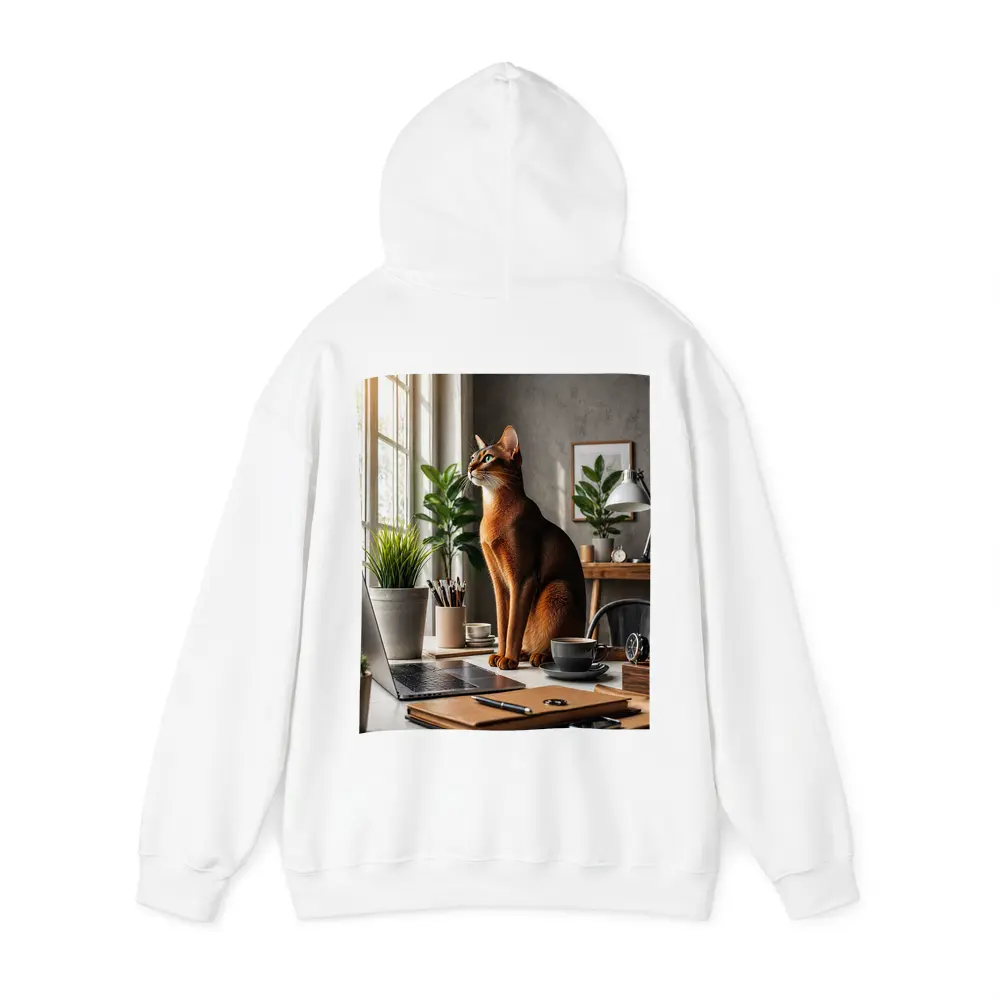 Abyssinian Cat Sitting at Home Office Desk – Hoodies