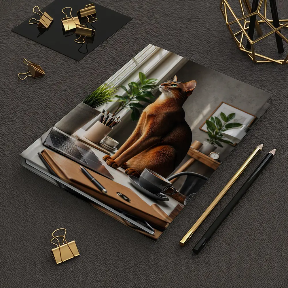 Abyssinian Cat Sitting at Home Office Desk – Notebooks