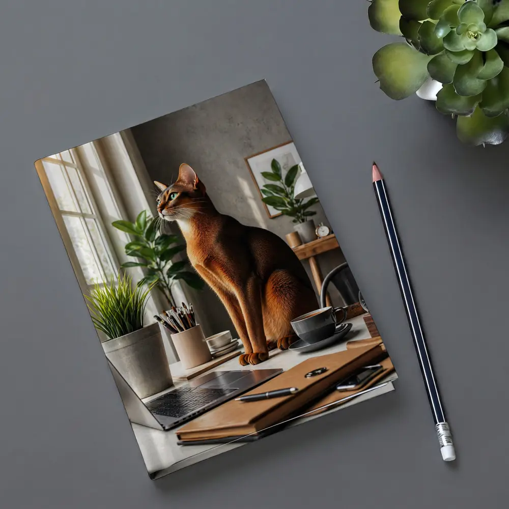 Abyssinian Cat Sitting at Home Office Desk – Notebooks
