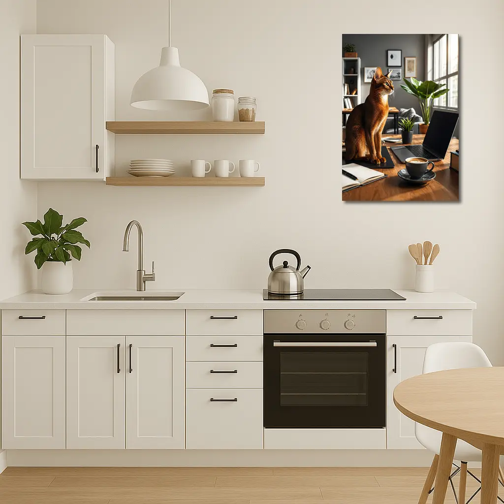 Abyssinian Cat Sitting in Modern Home Office – Wall Art