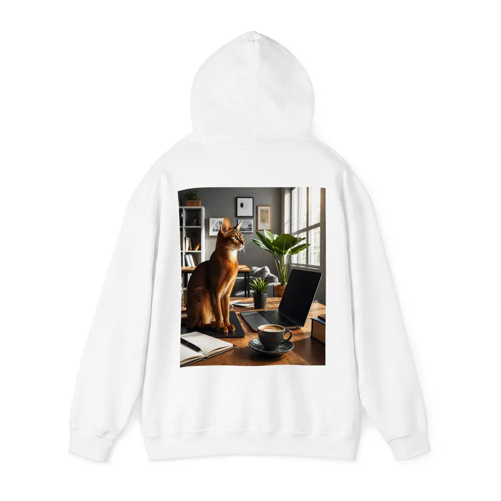 Abyssinian Cat Sitting in Modern Home Office – Hoodies