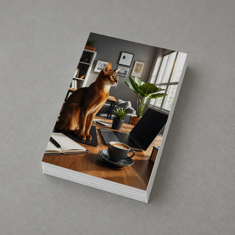 Abyssinian Cat Sitting in Modern Home Office – Postcards