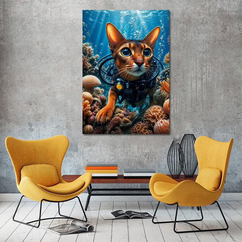 Abyssinian Cat Scuba Diving Coral Reef – Wall Art