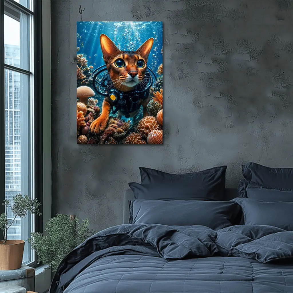 Abyssinian Cat Scuba Diving Coral Reef – Wall Art