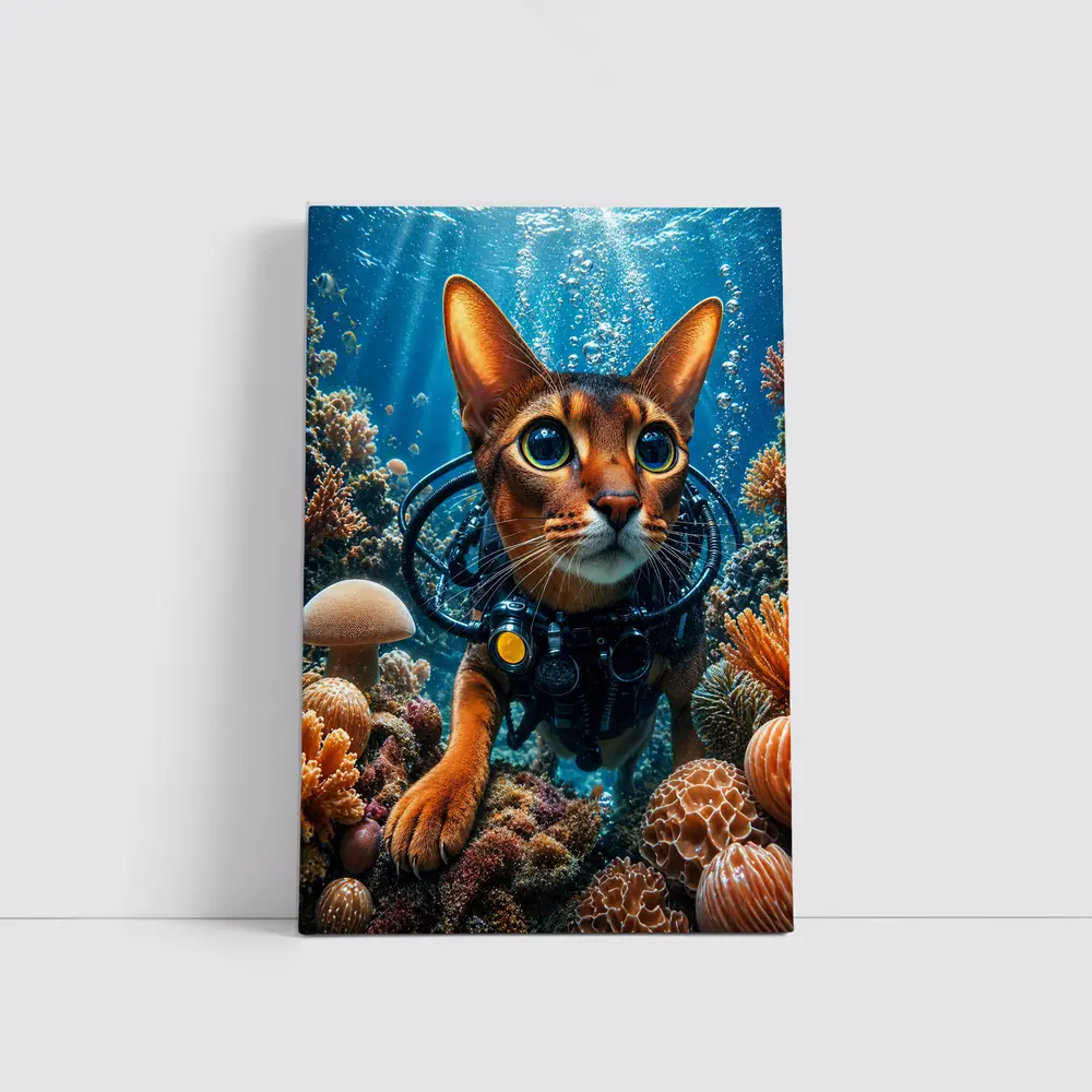 Abyssinian Cat Scuba Diving Coral Reef – Wall Art