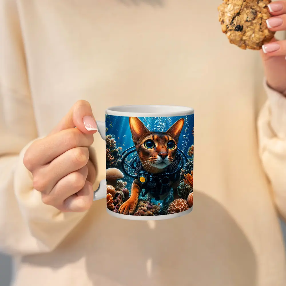 Abyssinian Cat Scuba Diving Coral Reef – Mugs