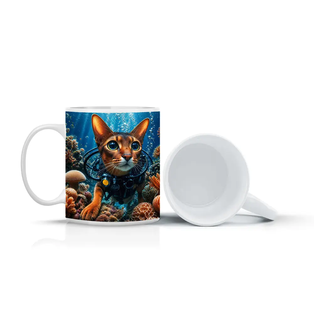 Abyssinian Cat Scuba Diving Coral Reef – Mugs