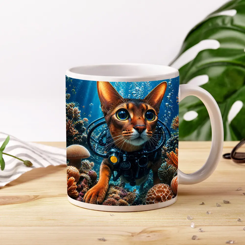 Abyssinian Cat Scuba Diving Coral Reef – Mugs