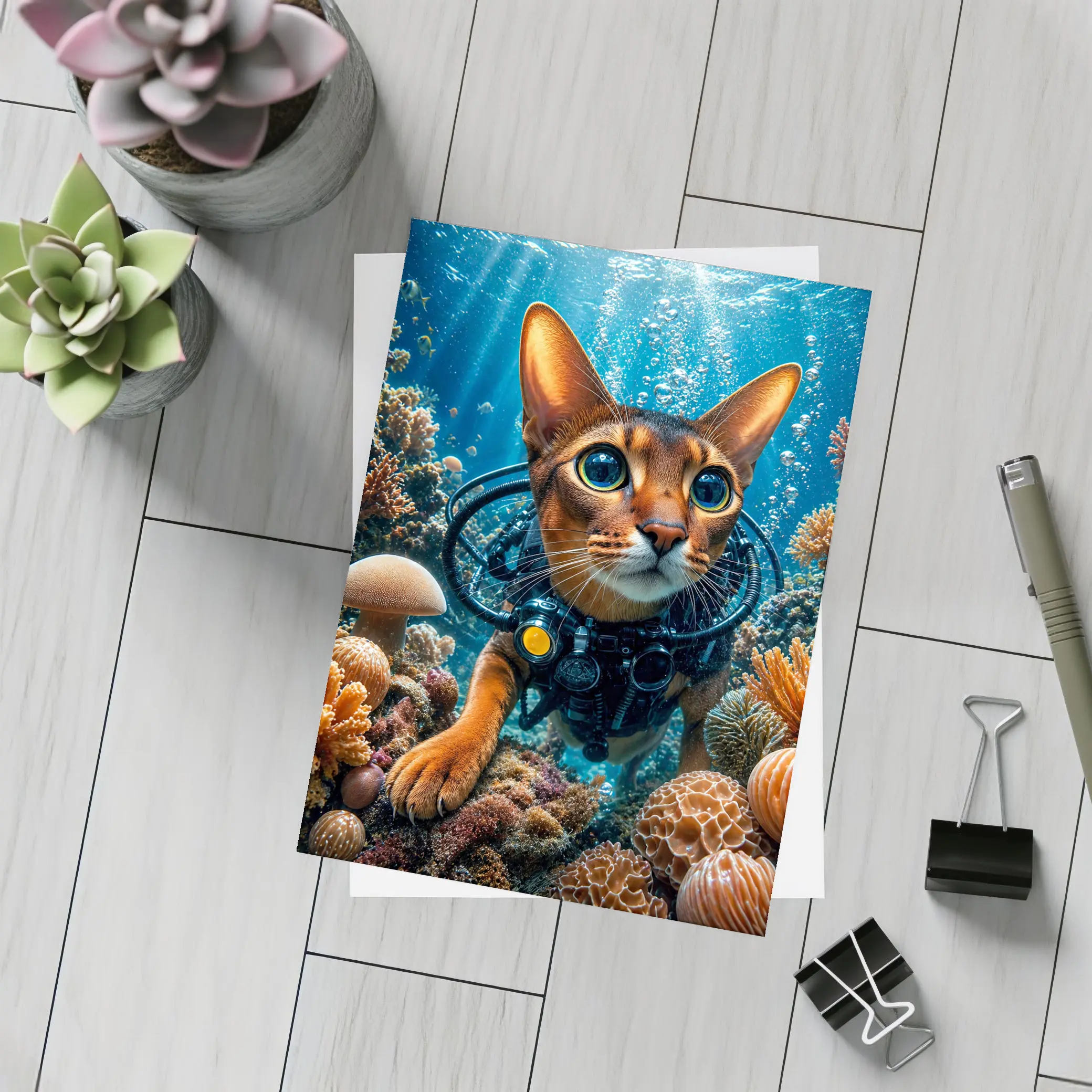 Abyssinian Cat Scuba Diving Coral Reef – Postcards