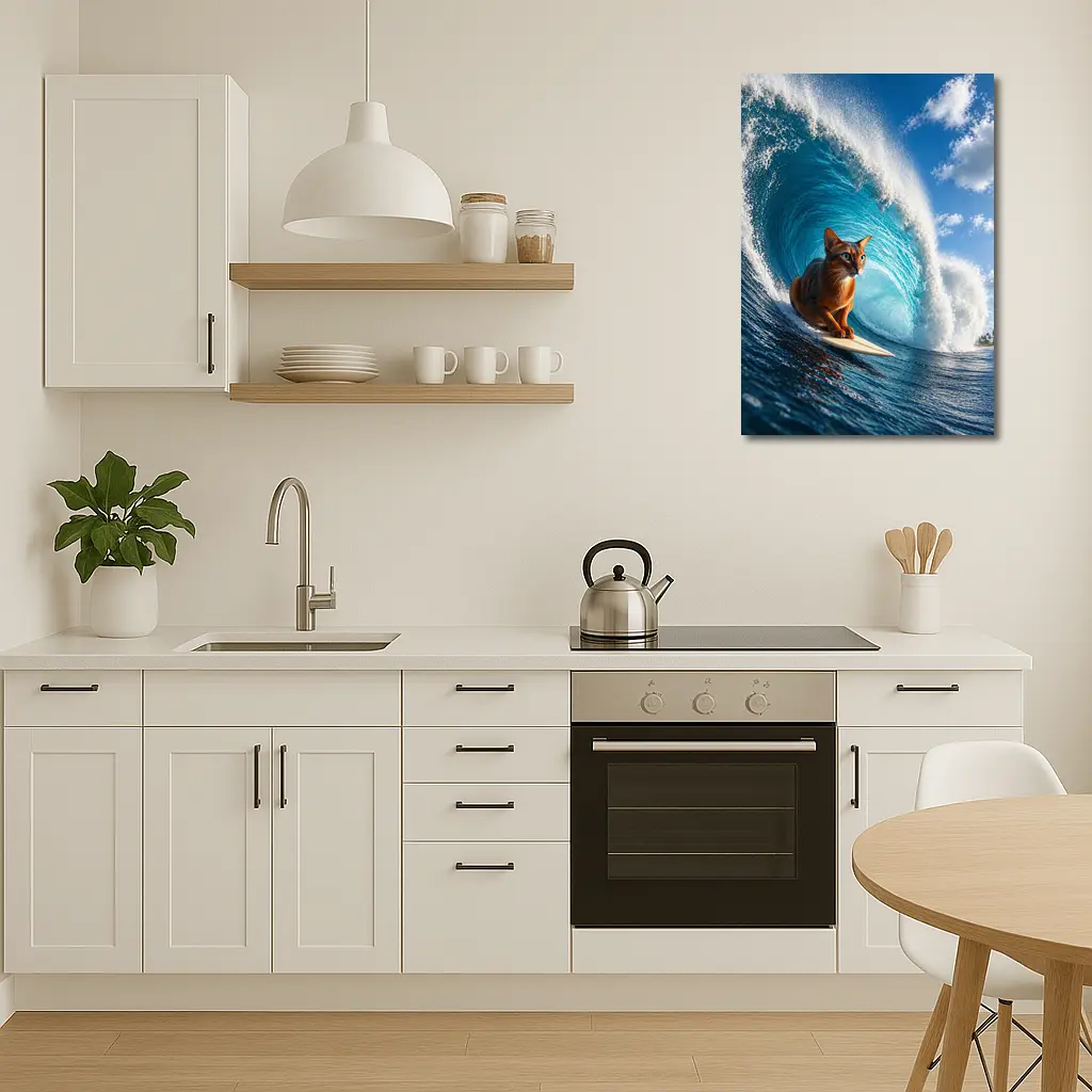 Abyssinian Cat Surfing Giant Ocean Wave – Wall Art