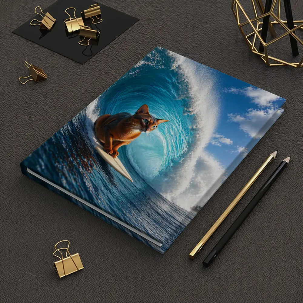 Abyssinian Cat Surfing Giant Ocean Wave – Notebooks
