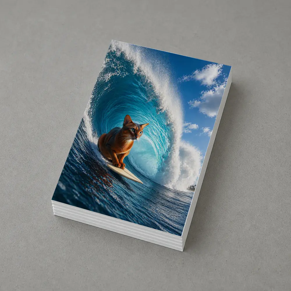Abyssinian Cat Surfing Giant Ocean Wave – Postcards