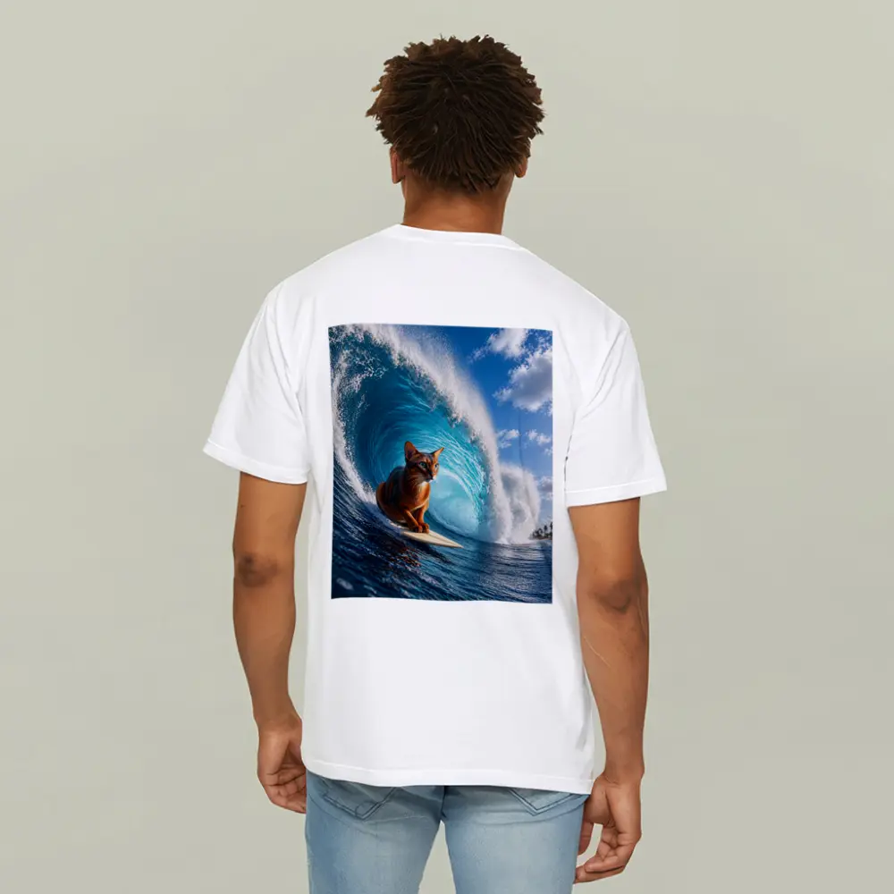 Abyssinian Cat Surfing Giant Ocean Wave – T-Shirts