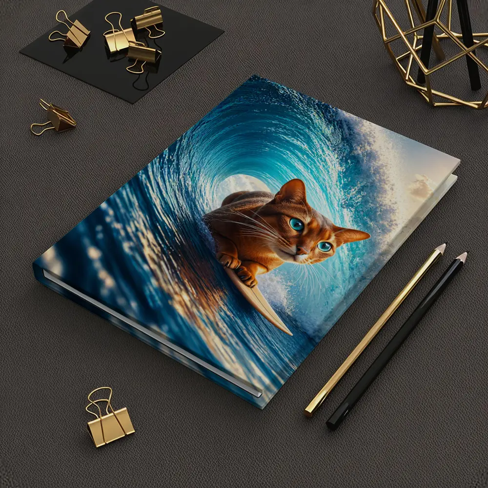 Abyssinian Cat Surfing Giant Ocean Wave – Notebooks