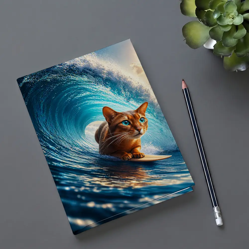 Abyssinian Cat Surfing Giant Ocean Wave – Notebooks