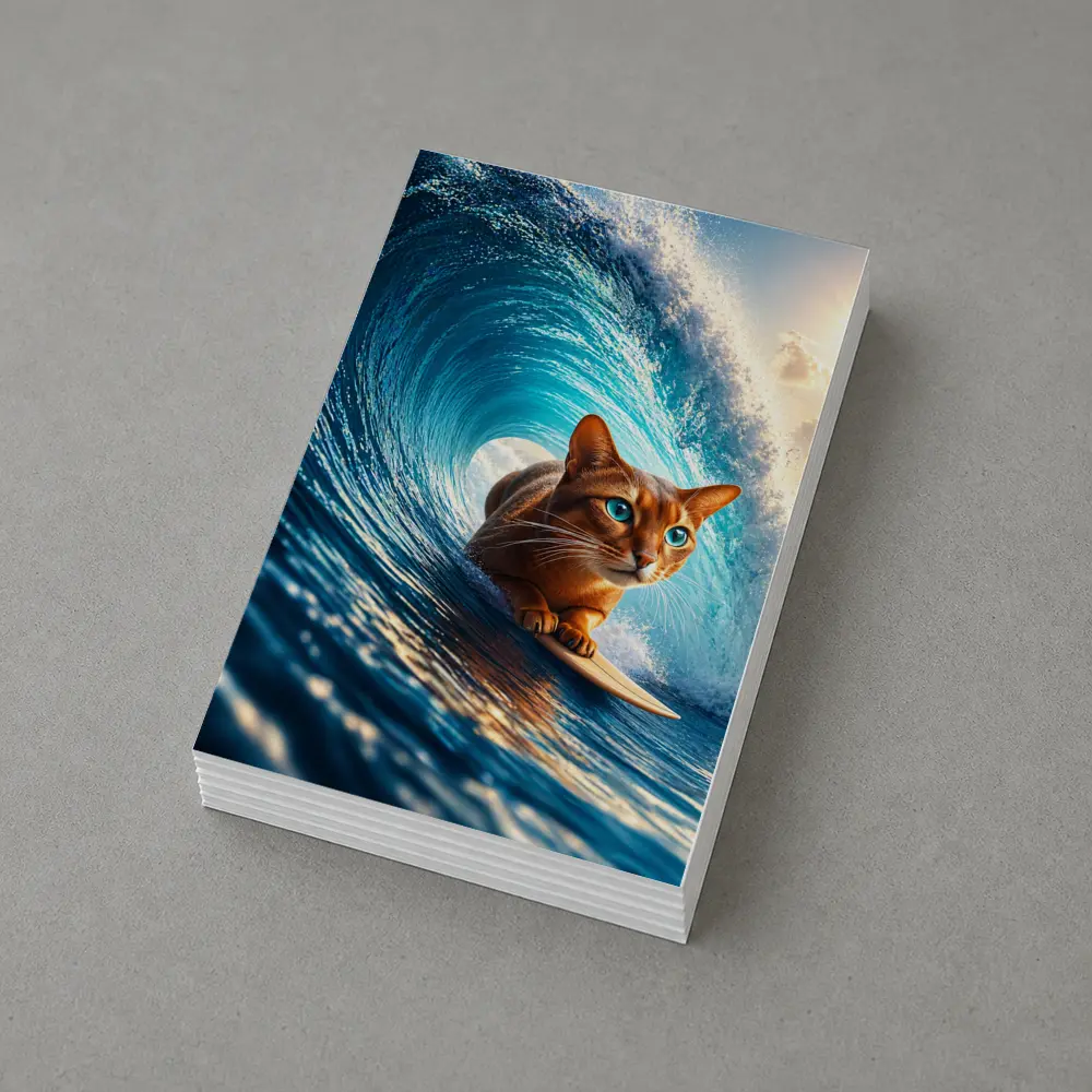 Abyssinian Cat Surfing Giant Ocean Wave – Postcards