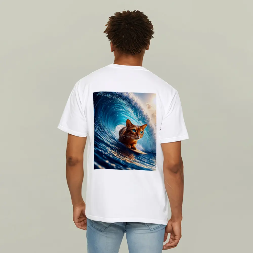 Abyssinian Cat Surfing Giant Ocean Wave – T-Shirts