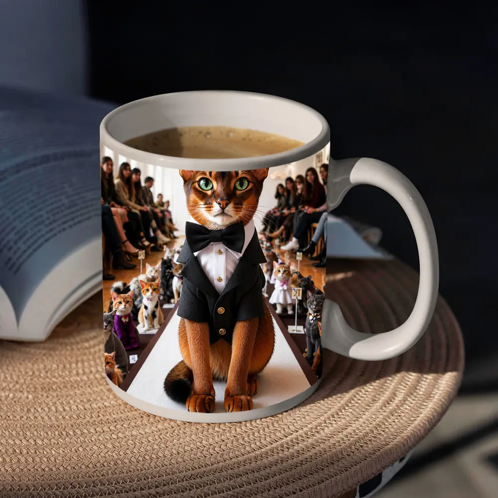 Abyssinian Cat Tuxedo Fashion Show Runway – Mugs