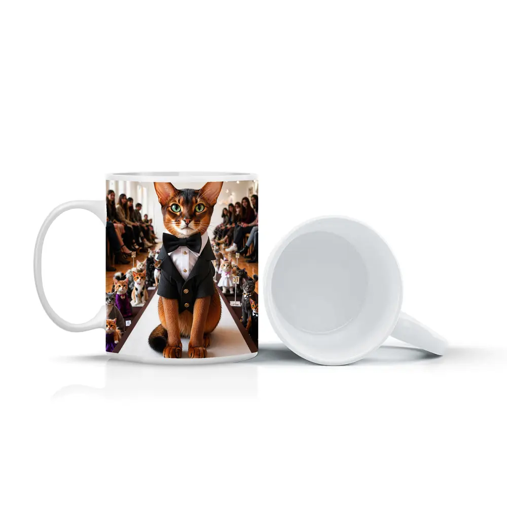 Abyssinian Cat Tuxedo Fashion Show Runway – Mugs