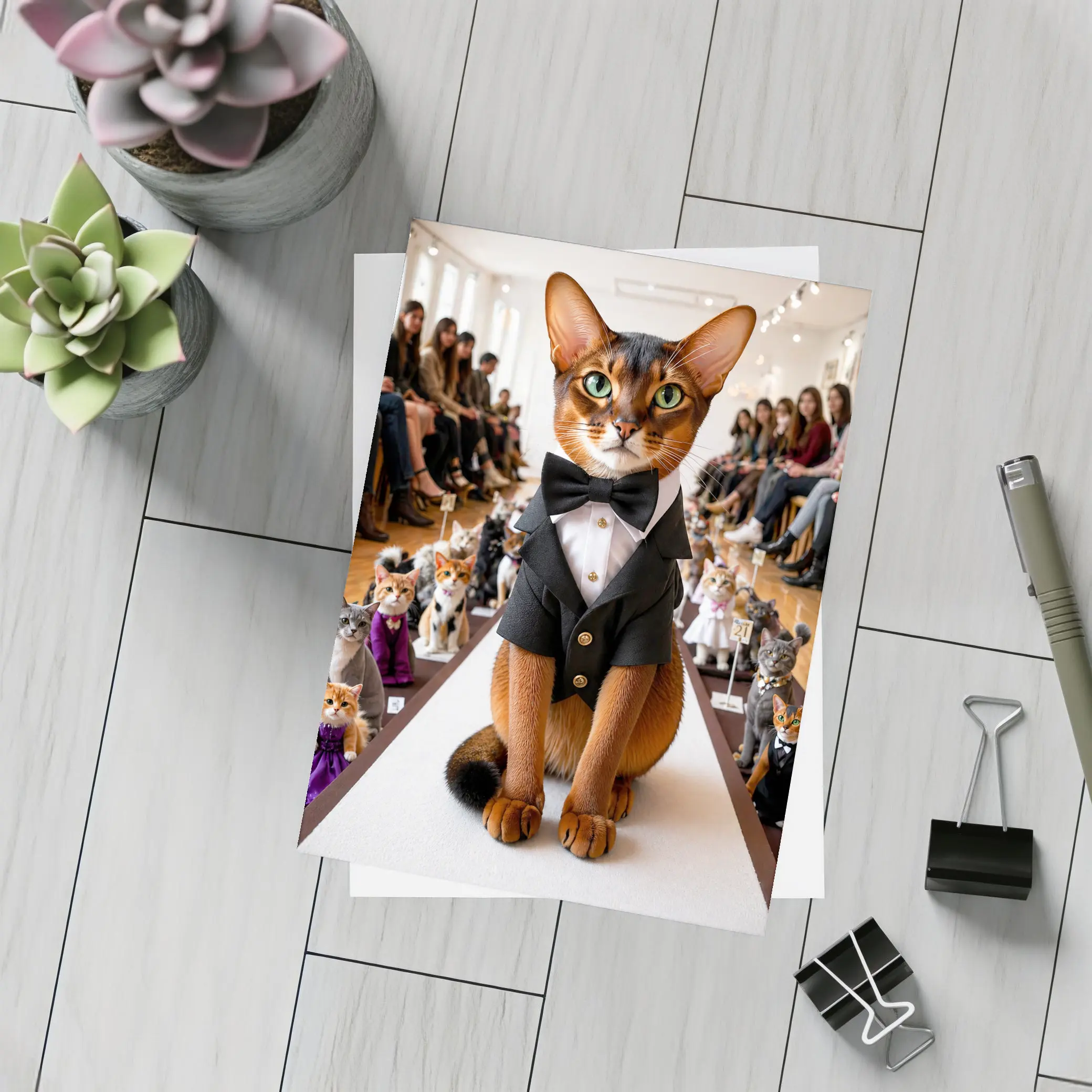 Abyssinian Cat Tuxedo Fashion Show Runway – Postcards