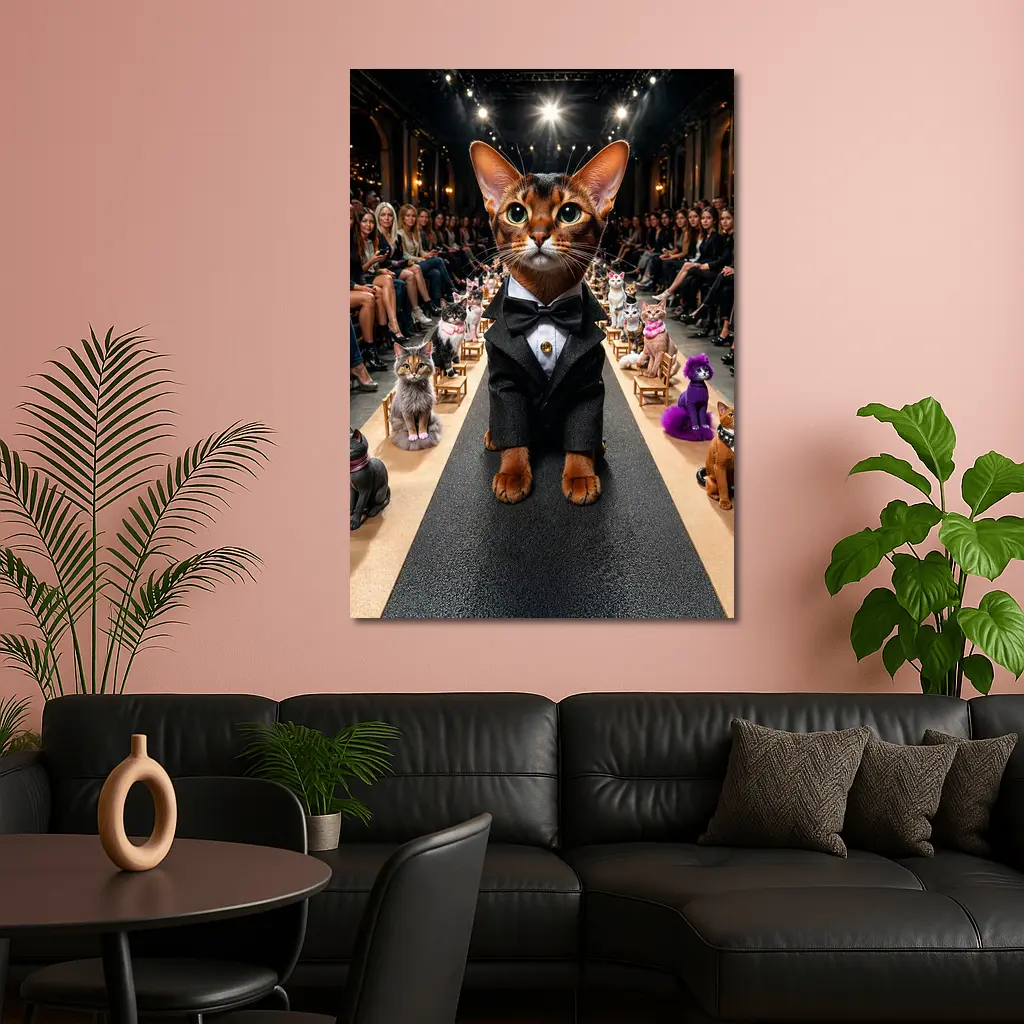 Abyssinian Cat Tuxedo Fashion Runway Show – Wall Art