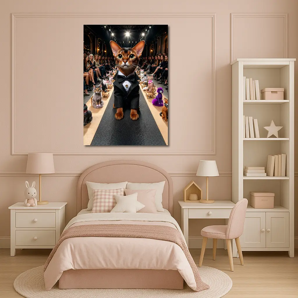Abyssinian Cat Tuxedo Fashion Runway Show – Wall Art