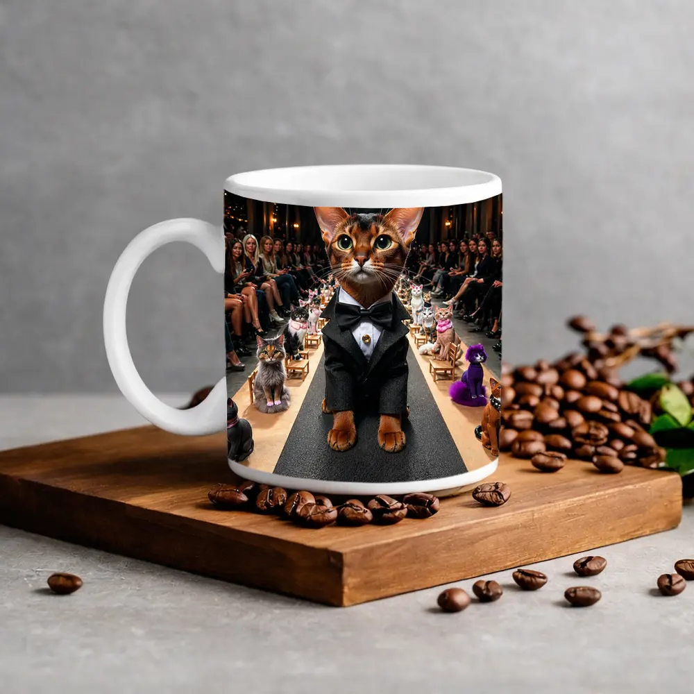Abyssinian Cat Tuxedo Fashion Runway Show – Mugs