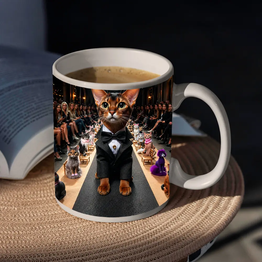 Abyssinian Cat Tuxedo Fashion Runway Show – Mugs