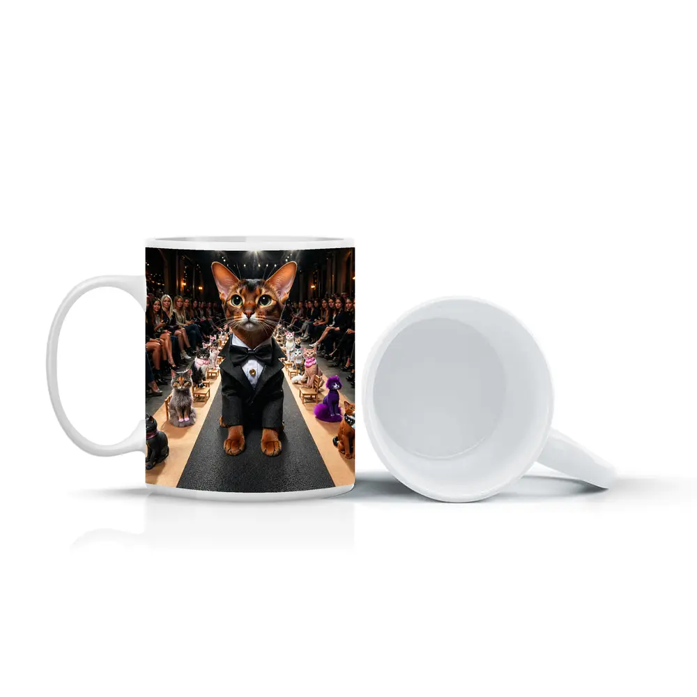 Abyssinian Cat Tuxedo Fashion Runway Show – Mugs