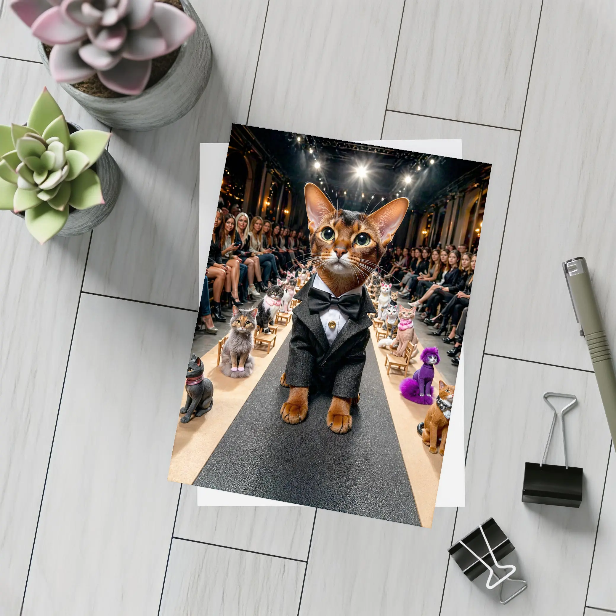 Abyssinian Cat Tuxedo Fashion Runway Show – Postcards