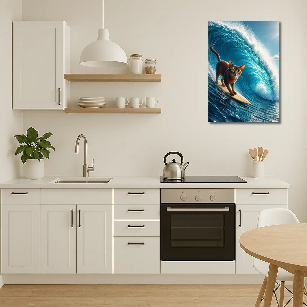Abyssinian Cat Surfing Massive Ocean Wave – Wall Art