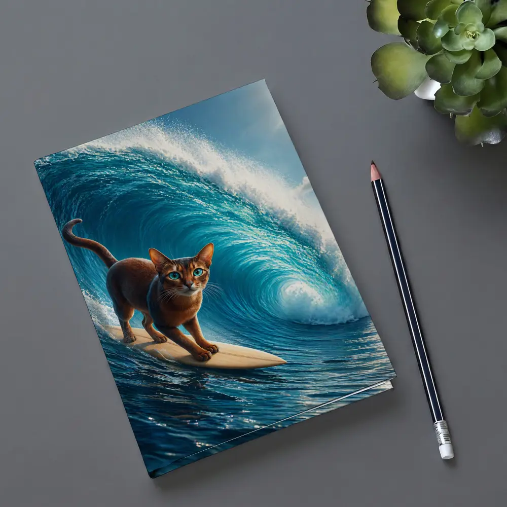 Abyssinian Cat Surfing Massive Ocean Wave – Notebooks