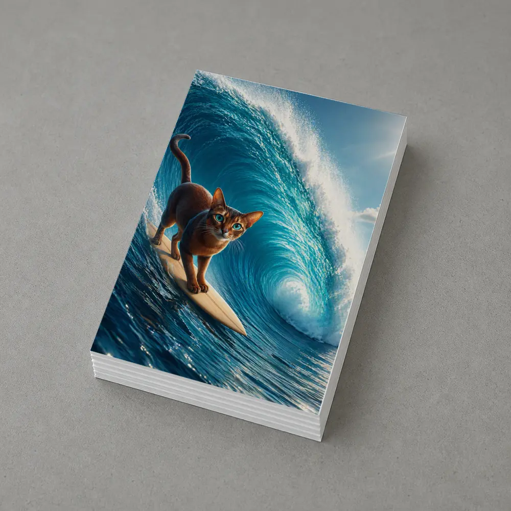 Abyssinian Cat Surfing Massive Ocean Wave – Postcards