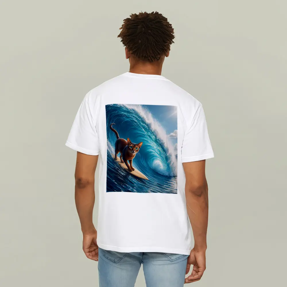 Abyssinian Cat Surfing Massive Ocean Wave – T-Shirts