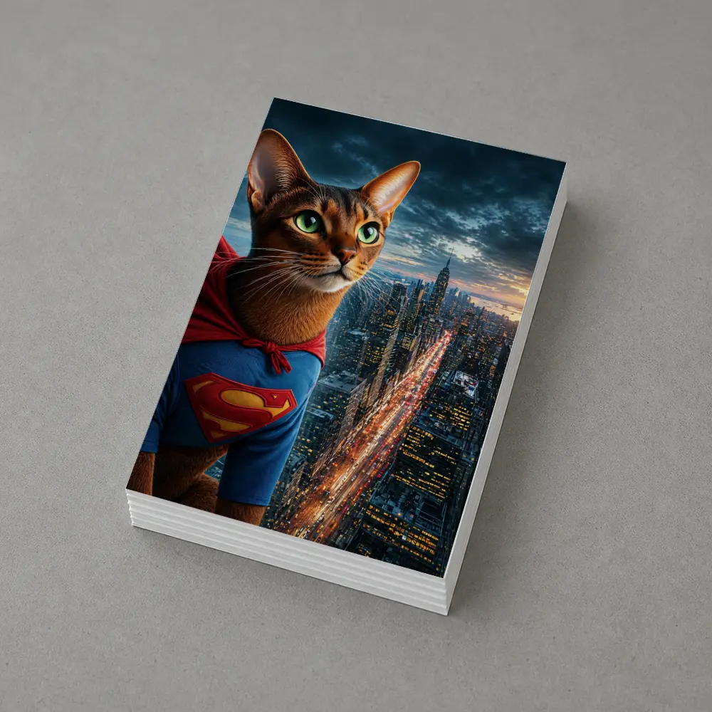 Abyssinian Cat Superhero Over City Skyline – Postcards