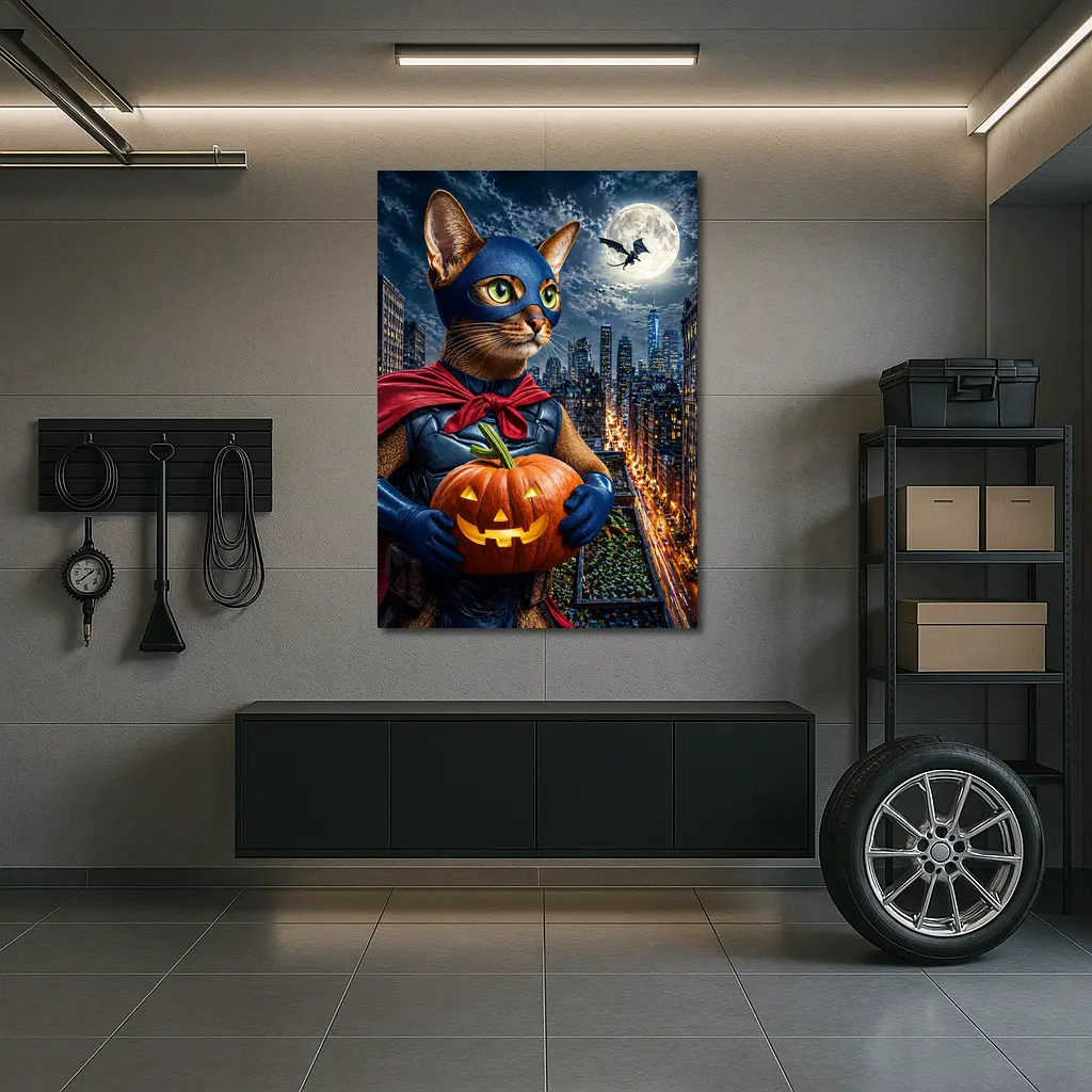 Abyssinian Superhero Cat City Night Halloween – Wall Art